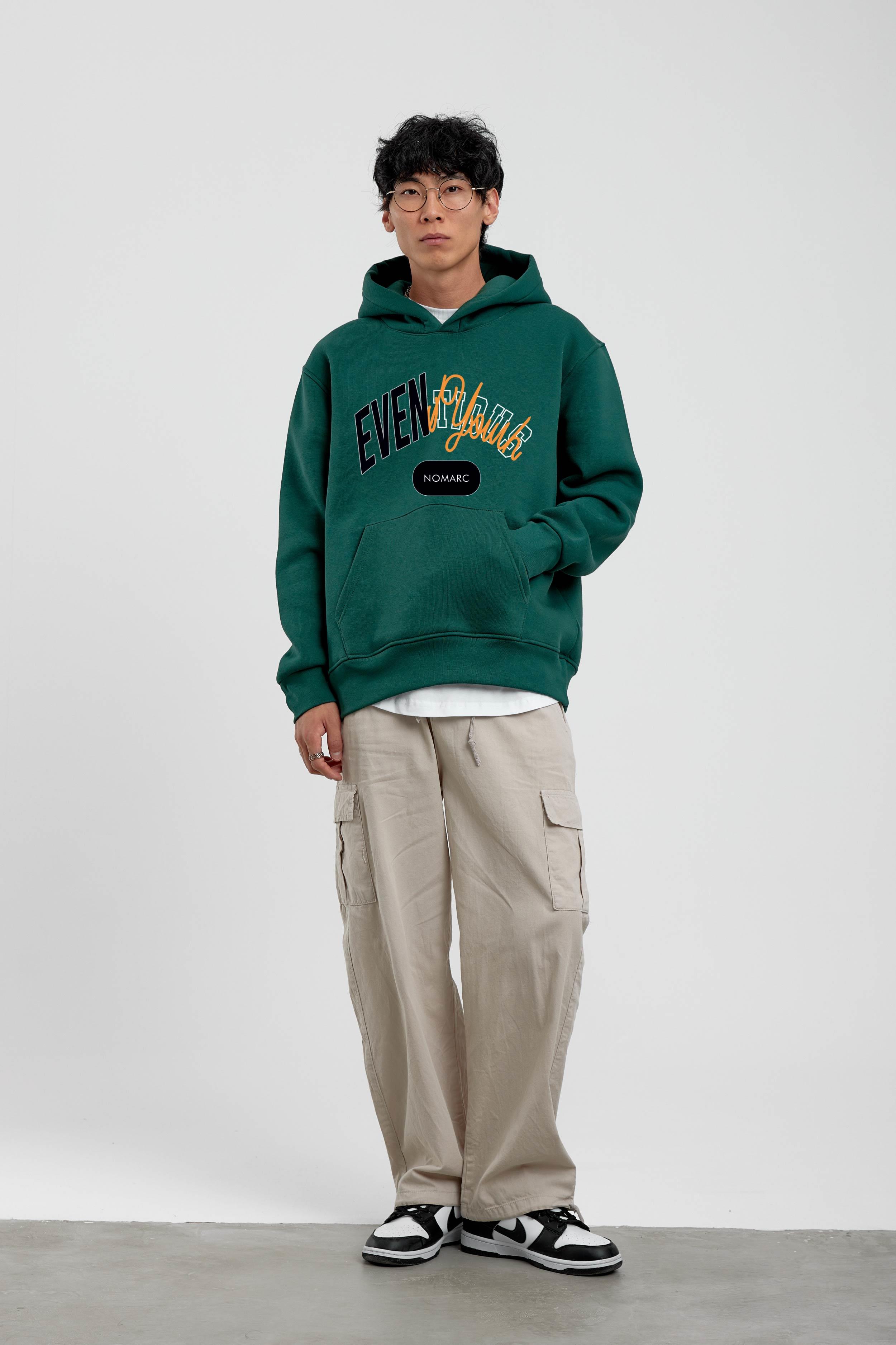 Yeşil Eventious Yazılı Kapüşonlu Sweatshirt · 3
