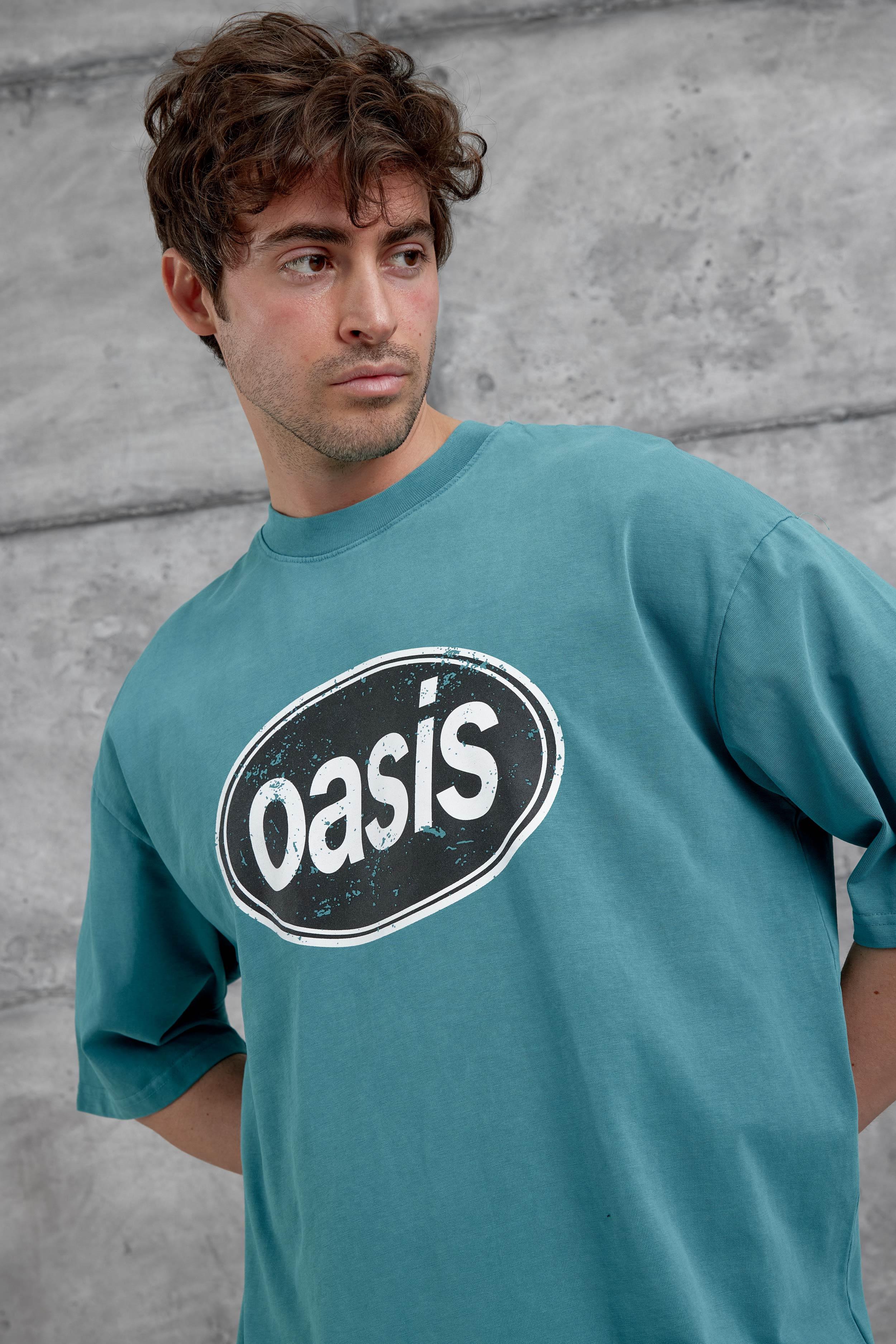 Yeşil Oasis Yazılı Yıkamalı Oversize Tshirt · 4