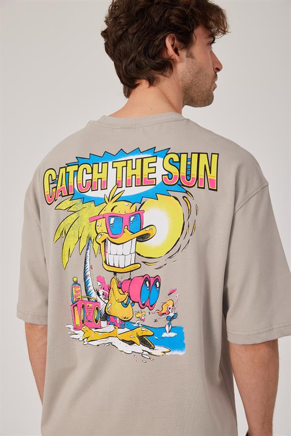 Catch The Sun Renkli Baskılı Bej Tshirt