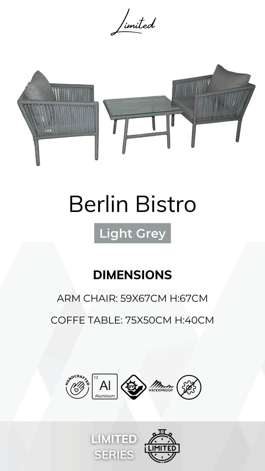Berlin Bistro Rattan Bahçe Balkon TakımAçık Gri