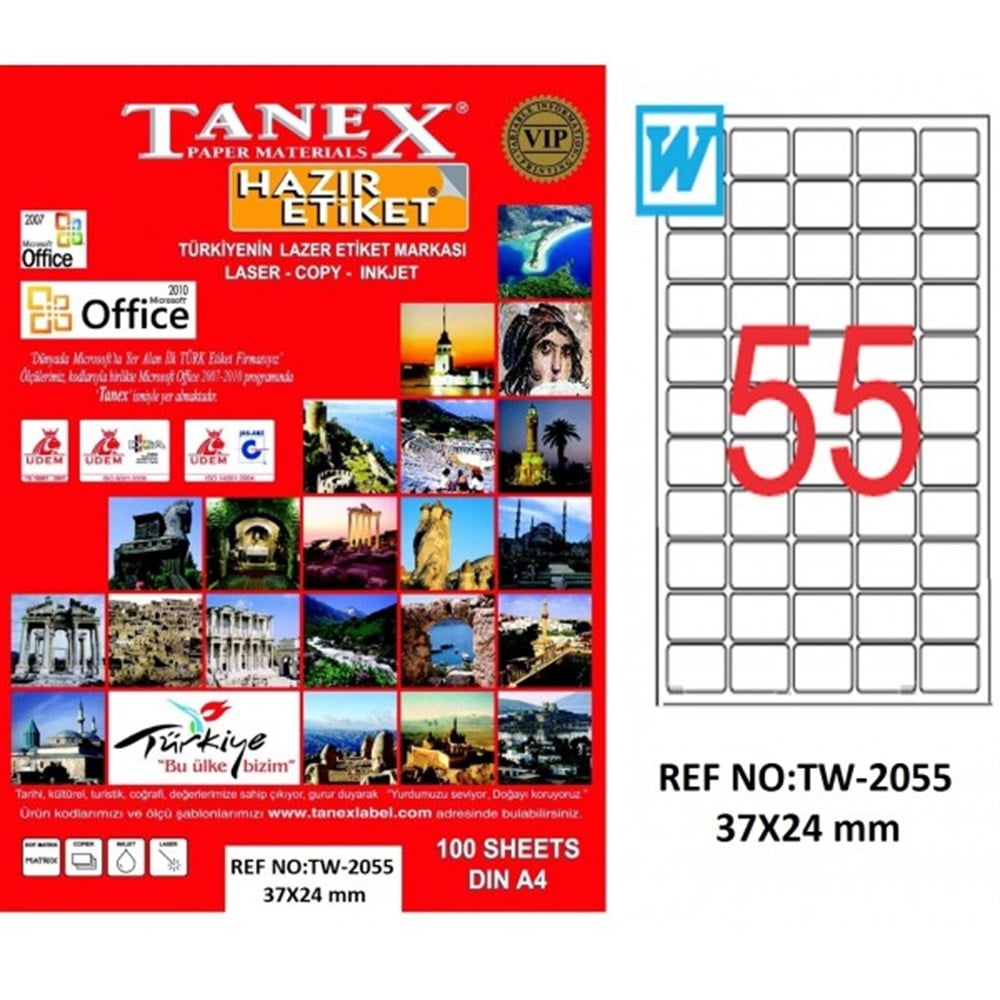 Tanex TW-2055 Laser Etiket 37x24 mm 100 Ad.