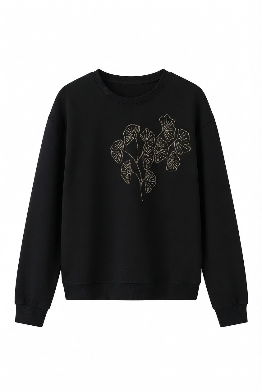 SİYAH TAŞ İŞLEMELİ SWEAT