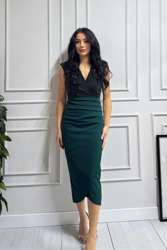 KRUVAZE ELBİSE SİMLİ YEŞİL