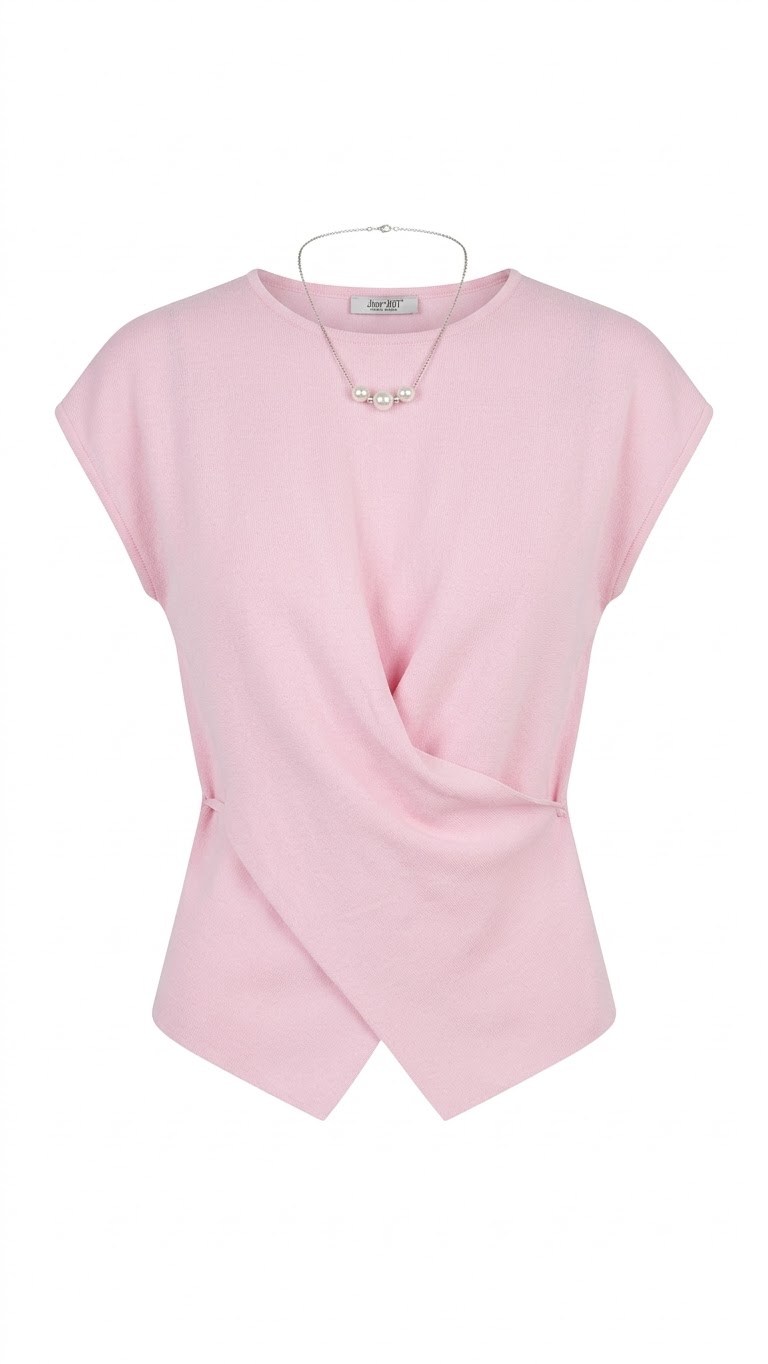 PEMBE ASİMETRİK BLUZ