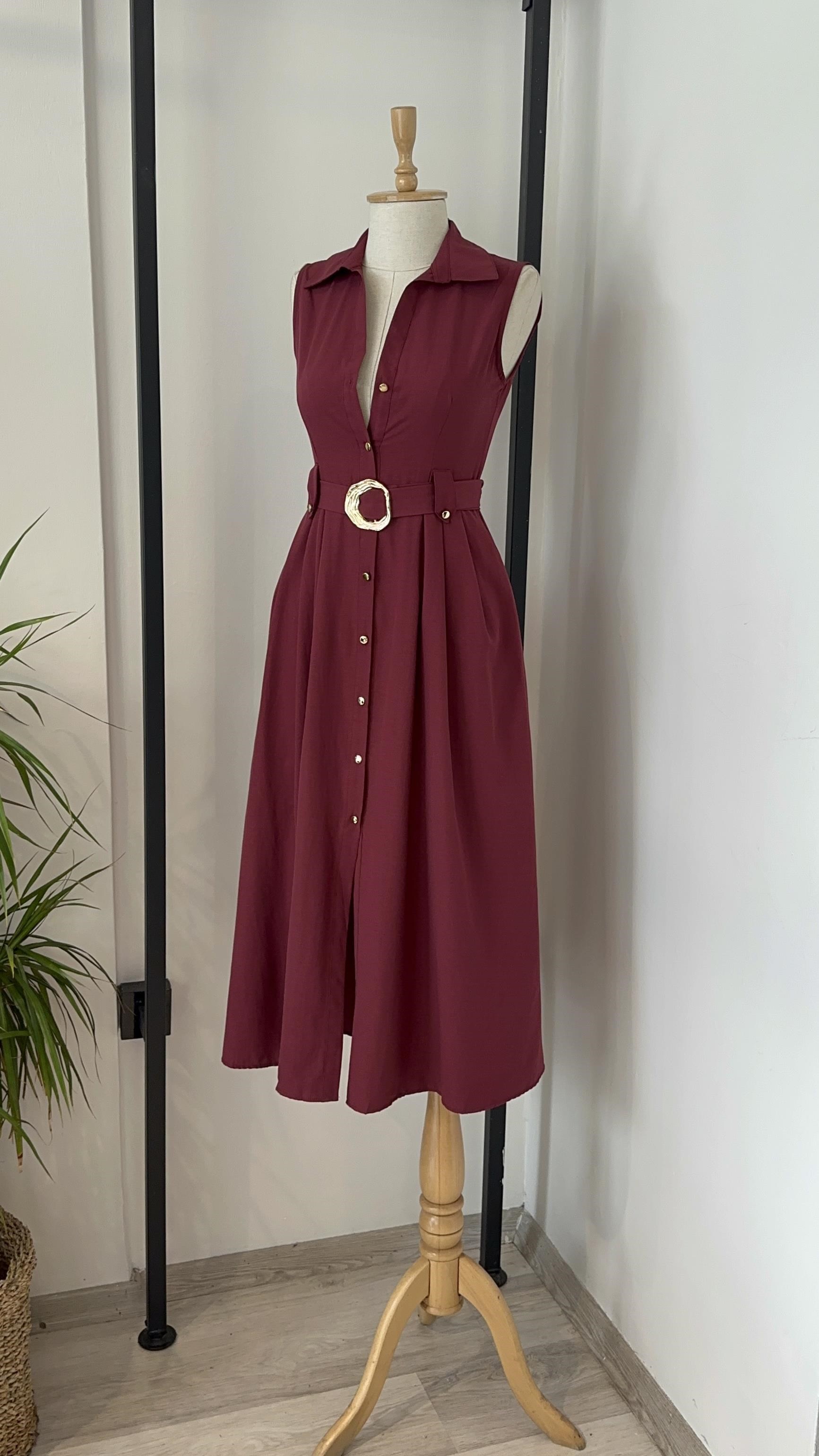 BORDO KEMERLİ  ELBİSE