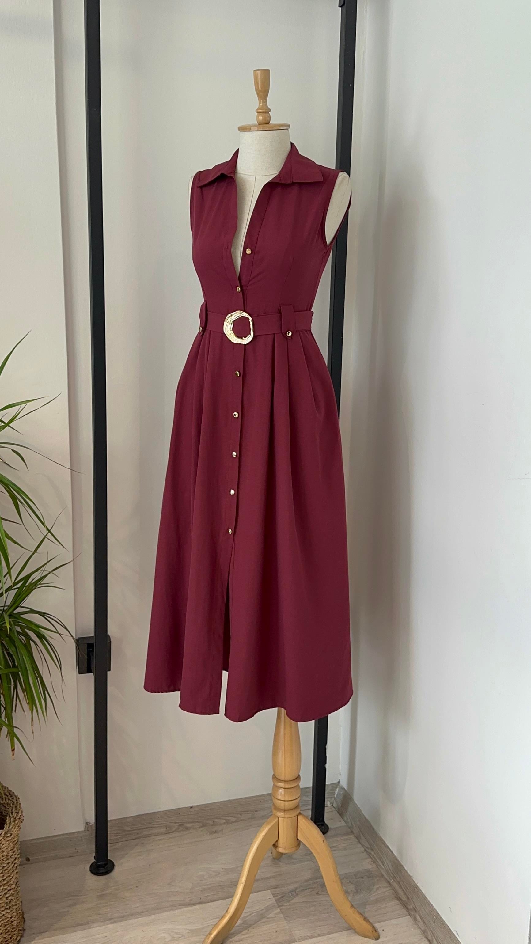 BORDO KEMERLİ  ELBİSE