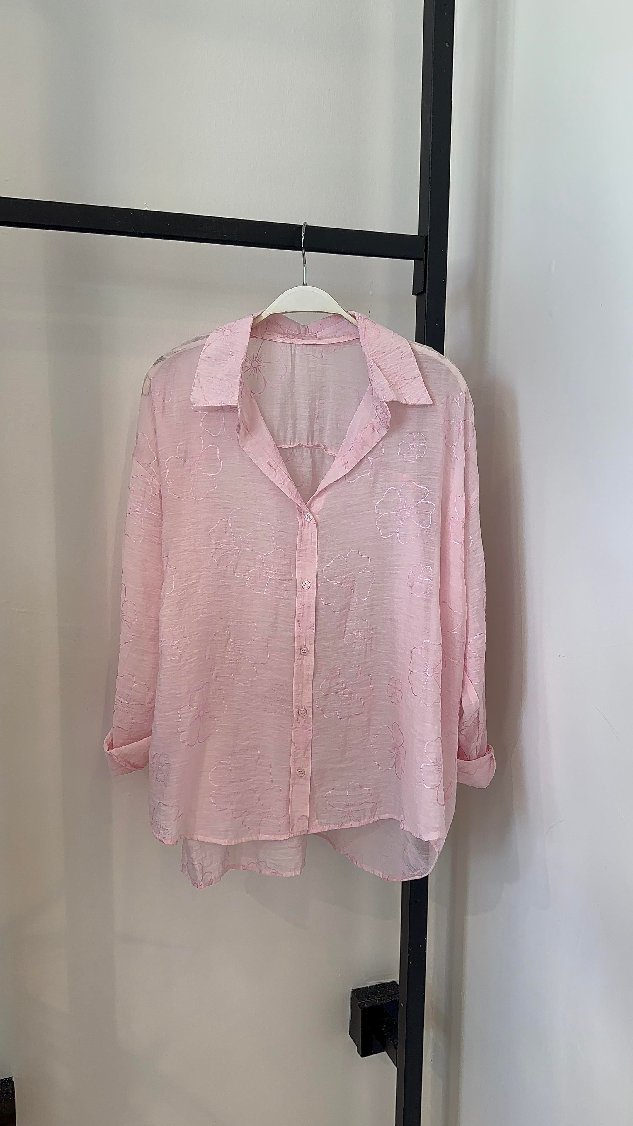 PEMBE ÇİÇEKLİ GÖMLEK