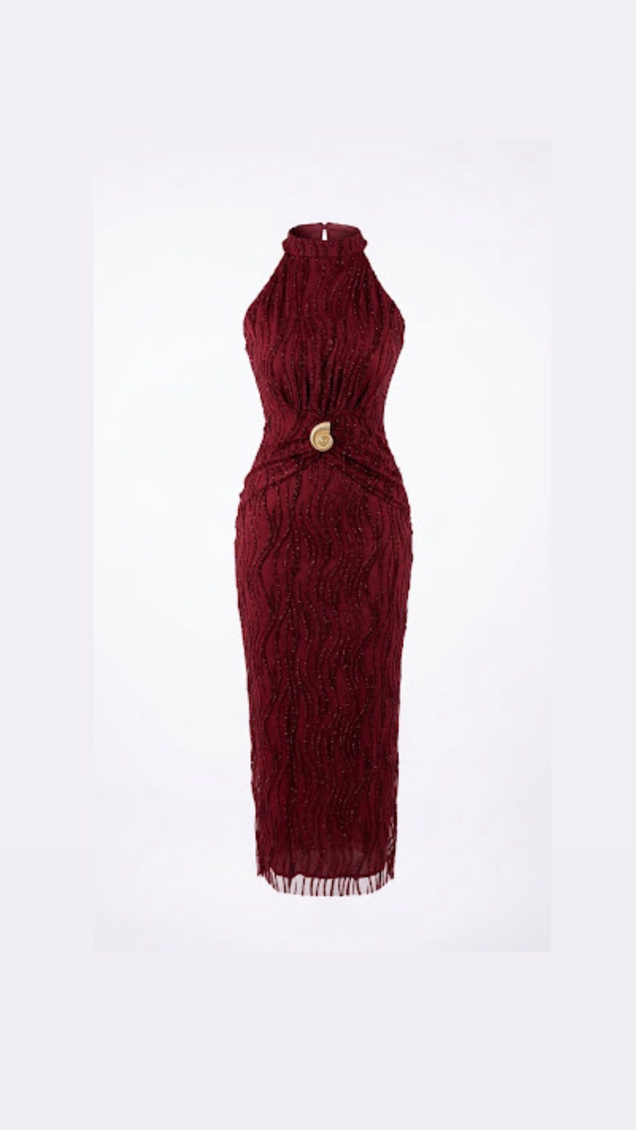 KIRMIZI HALTER YAKA SİMLİ  ELBİSE