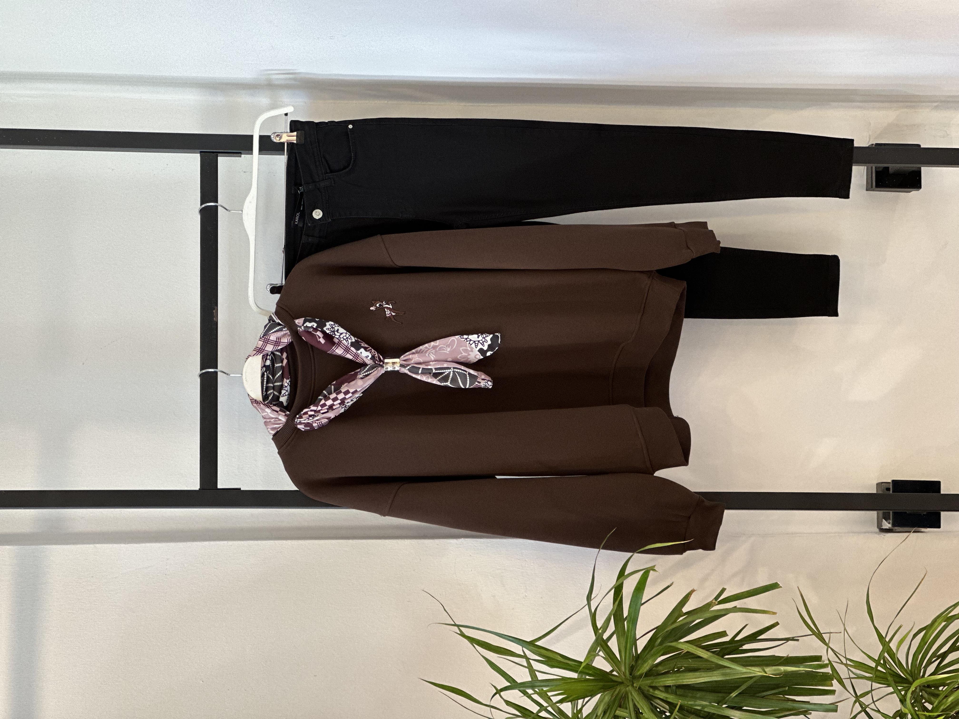 KAHVE RENGİ FULARLI SWEAT