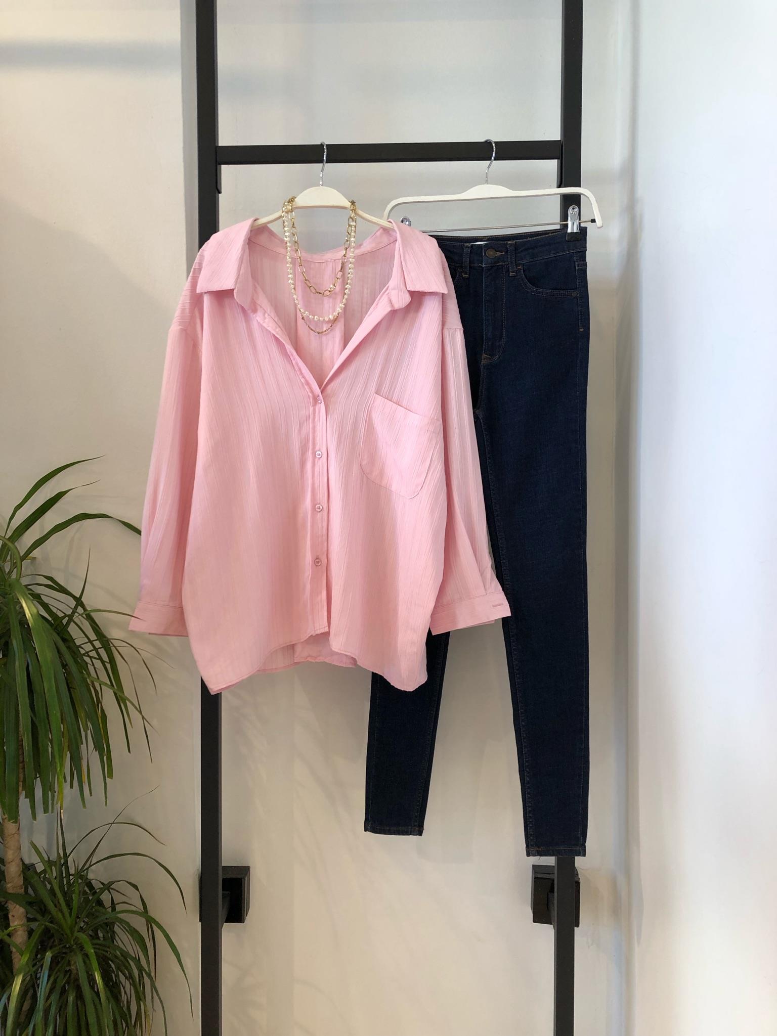 Oversize Pembe Gömlek