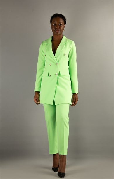 Women's Blazer Buttoned Suit - Lime Green