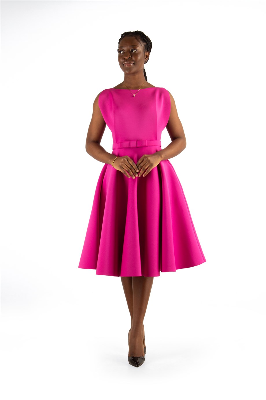 Boat Neck Sleeveless Flare Scuba Dress - Fuchsia - Wholesale Womens  Clothing Vendors For Boutiques