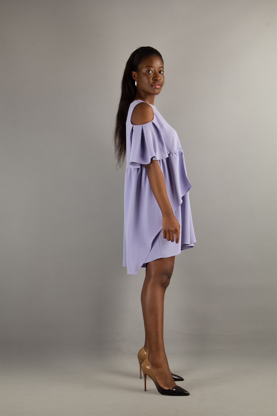 Cold Shoulder Ruffle Mini Dress Levander Wholesale Womens Clothing