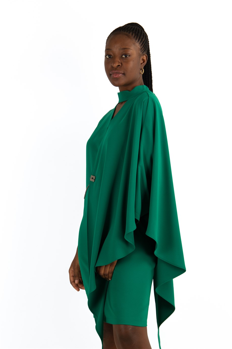 Draped Big Size Dress With Chain Emerald Green