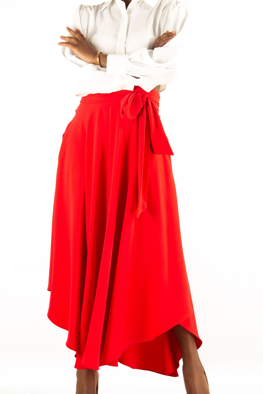 Wrap Skirt Mid-Length Red shell – Amba