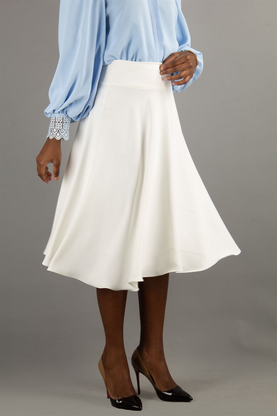 High Waisted Flared Skirt White Wholesale Womens Clothing Vendors For Boutiques