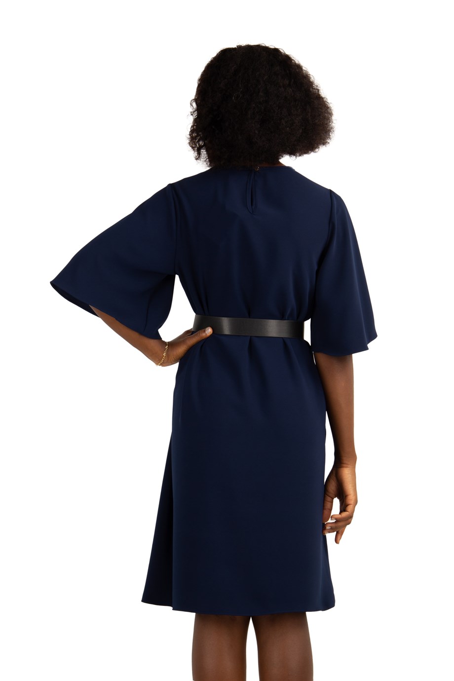 Key Hole Neck Bell Sleeve Dress - Navy Blue - Wholesale Womens Clothing  Vendors For Boutiques