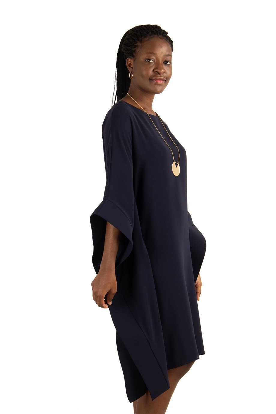 Robe Mi Longue Elegante A Manches Kimono Bleu Marine Vannes
