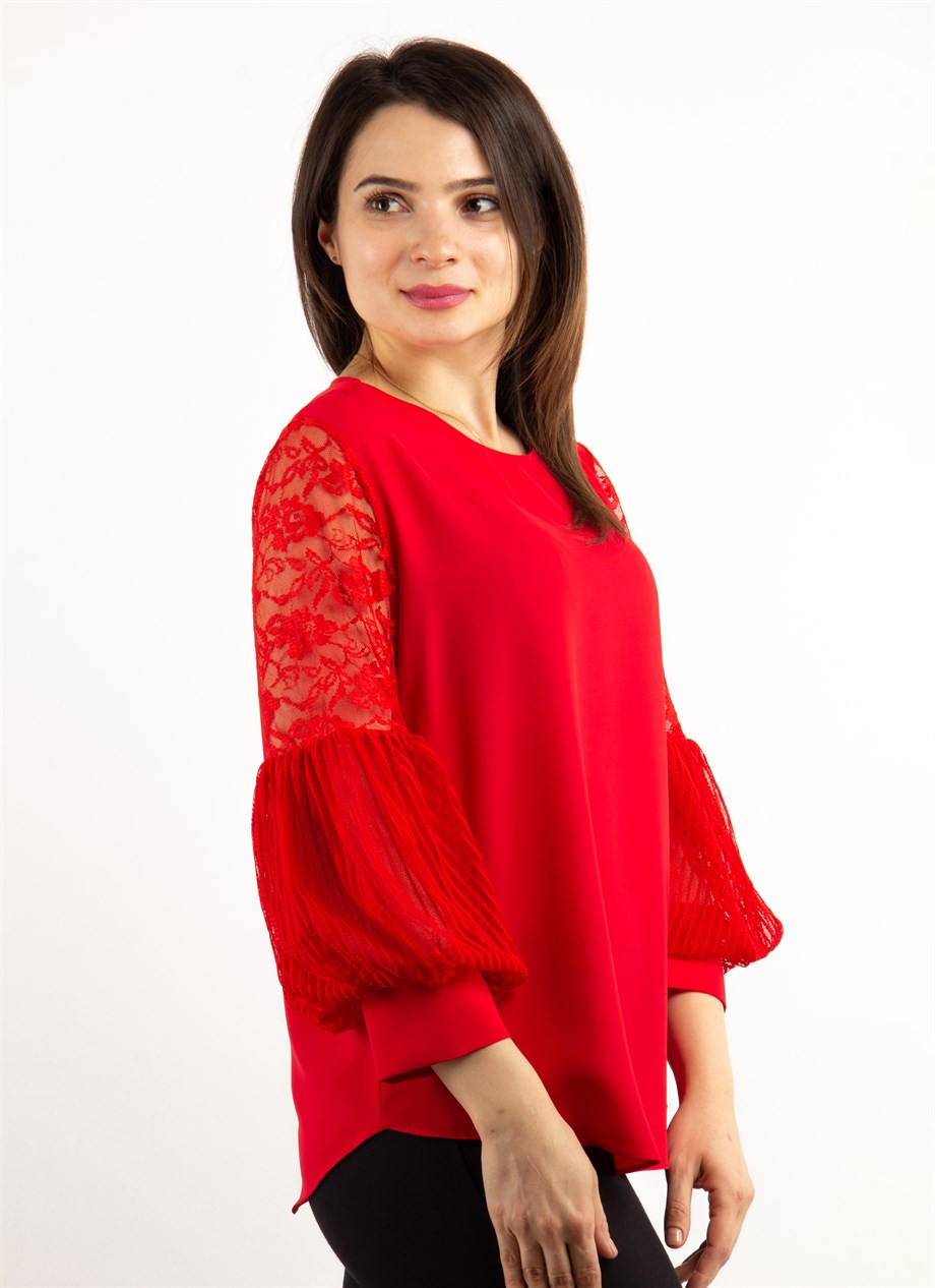 Blouse dentelle rouge sale