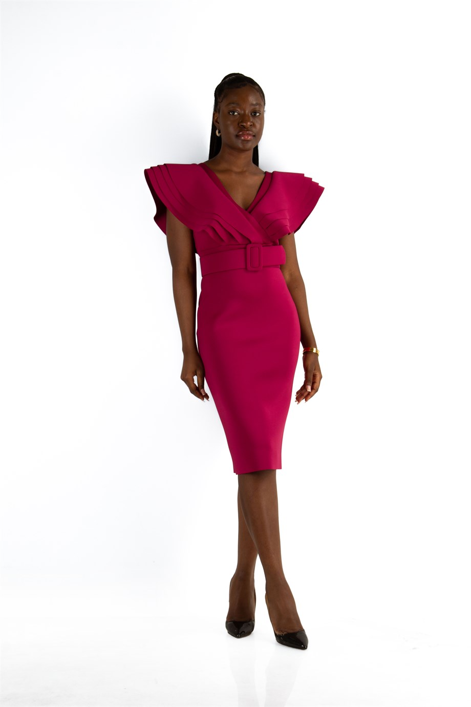 Multilayer Sleeveless V Neck Scuba Dress Maroon