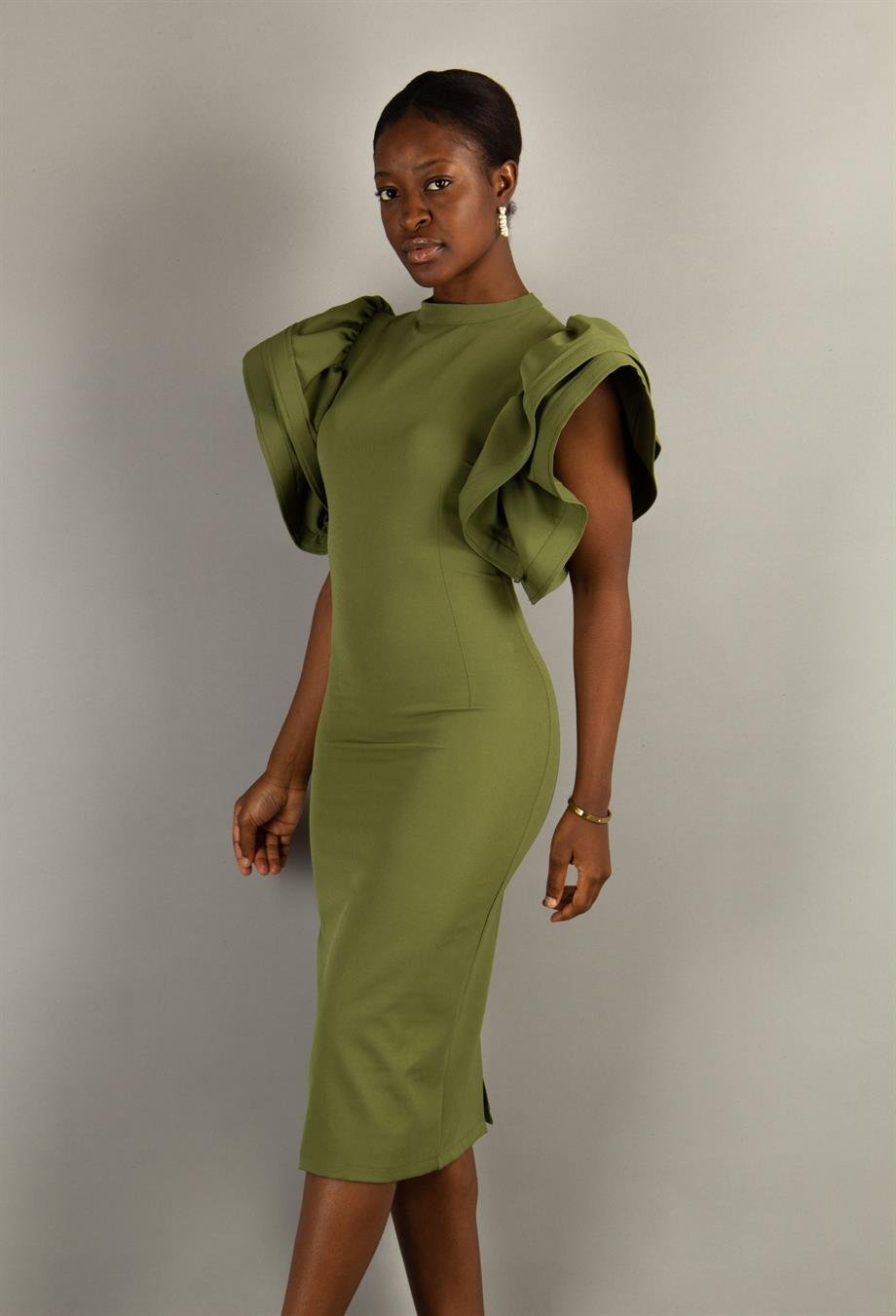 Khaki dress with sleeves hotsell