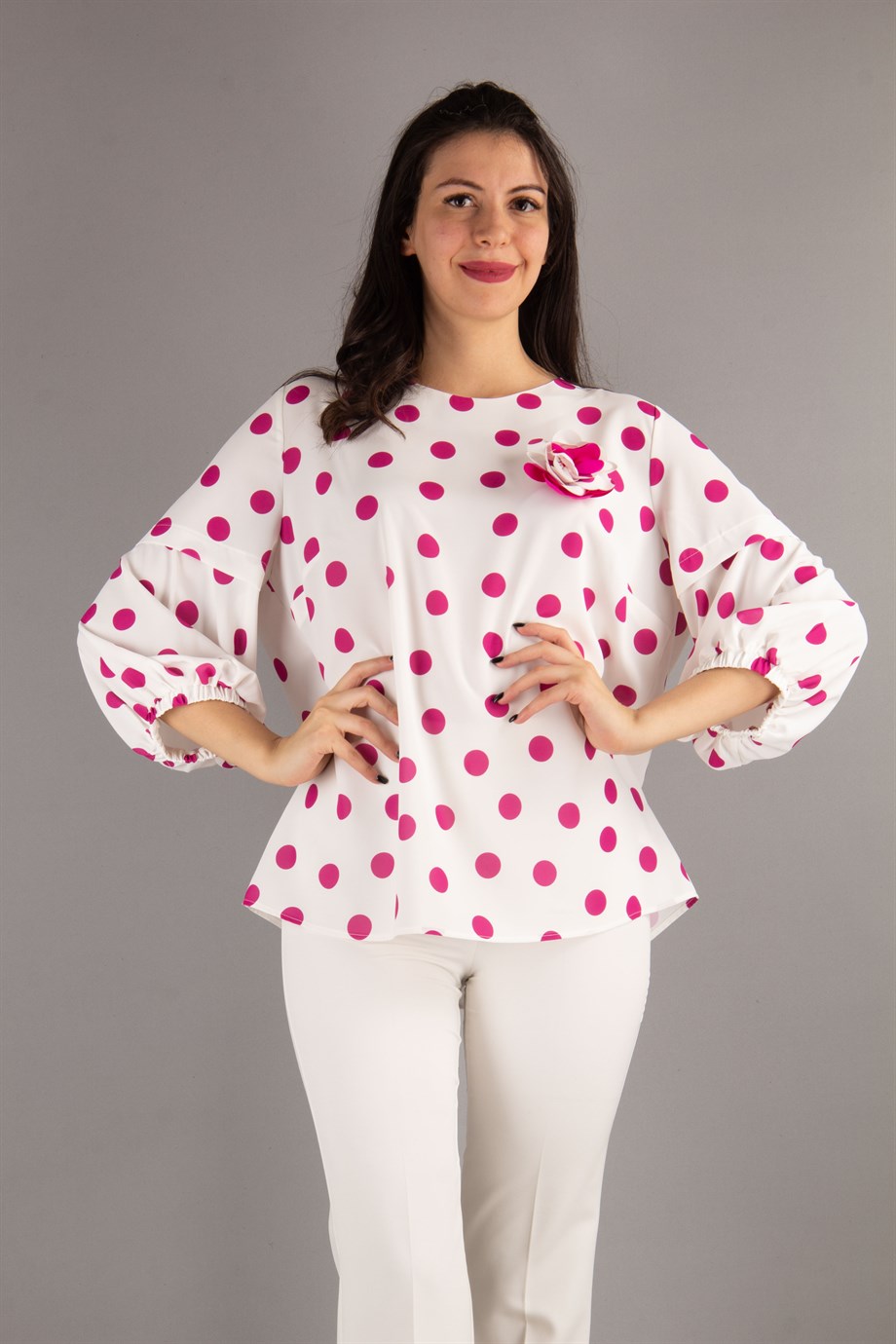 plus size black and white polka dot blouse