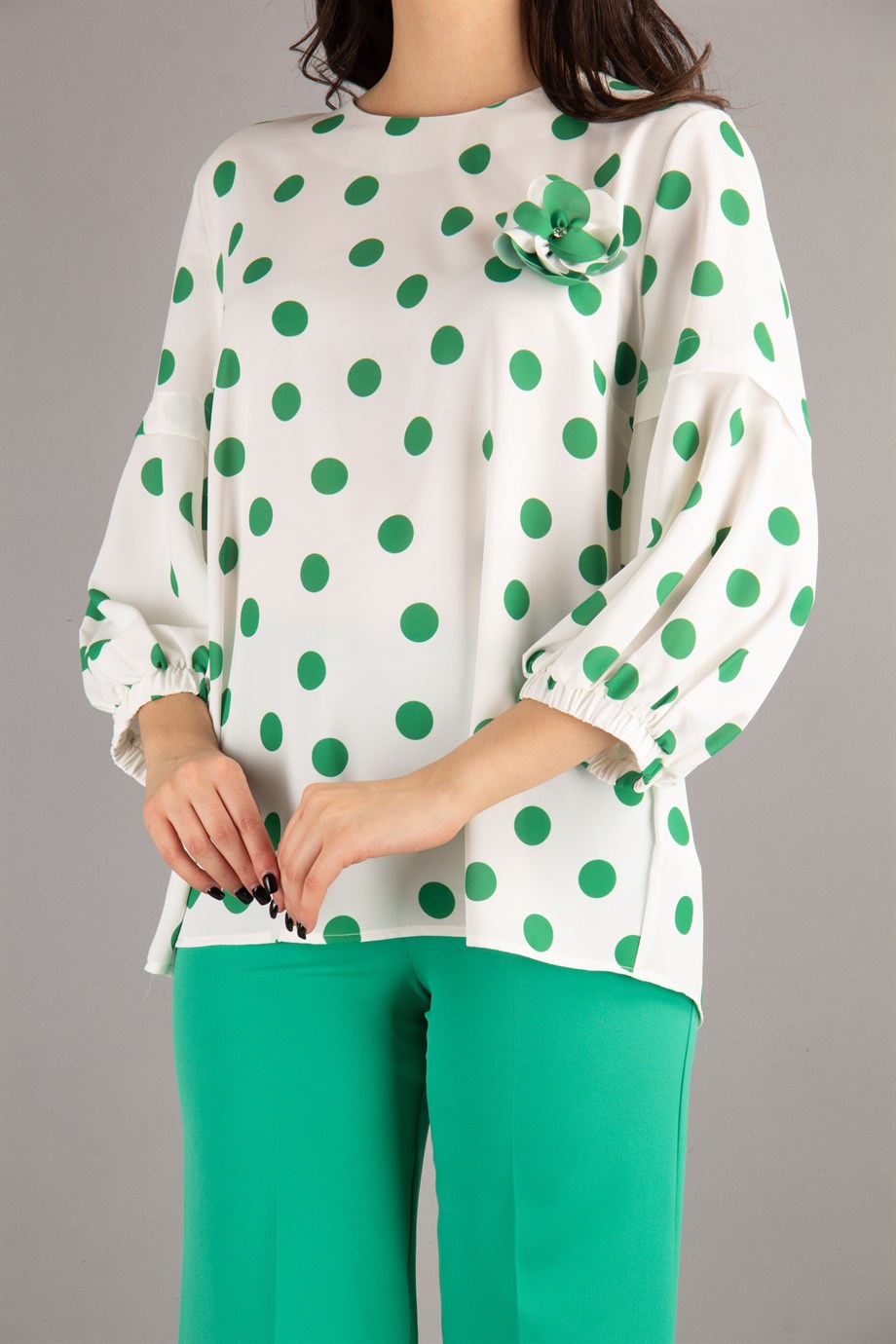 Green Polka Dot Blouse