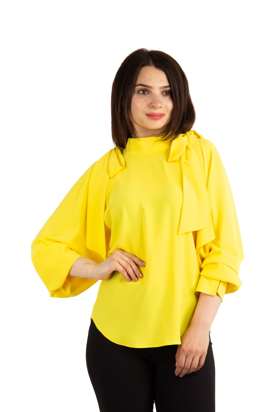 yellow cold shoulder blouse