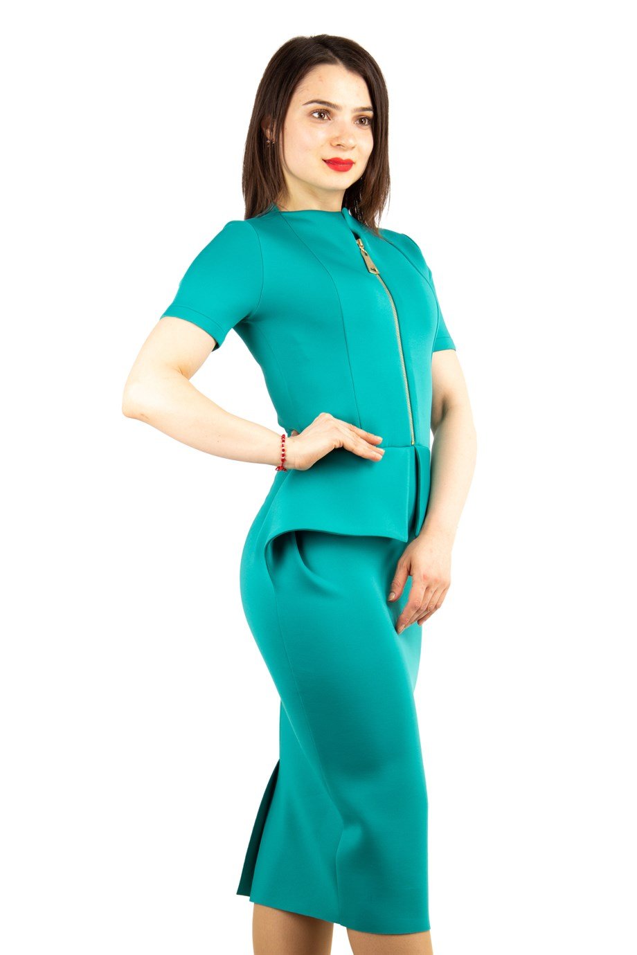 Zipper Detailed Peplum Big Size Dress - Benetton Green - Wholesale Womens  Clothing Vendors For Boutiques