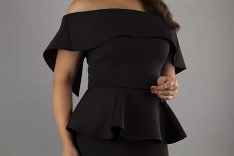 Off Shoulder Peplum Scuba Dress - Black - Wholesale Womens Clothing Vendors  For Boutiques