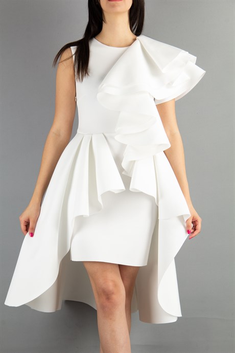 White High-Low Scuba Dress