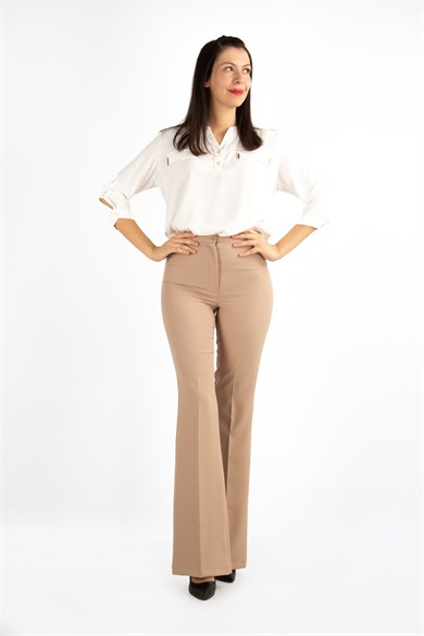 Classic Pants Office Trousers - Beige - Wholesale Womens Clothing