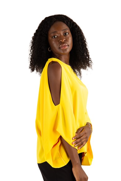 yellow cold shoulder top