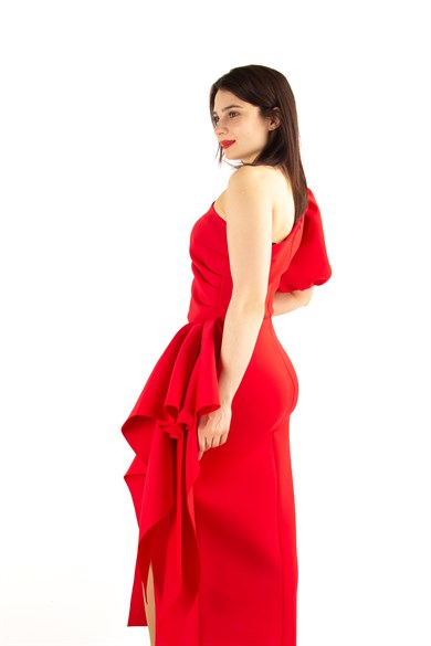 Puff Sleeve Scuba Dress- Red – Femi