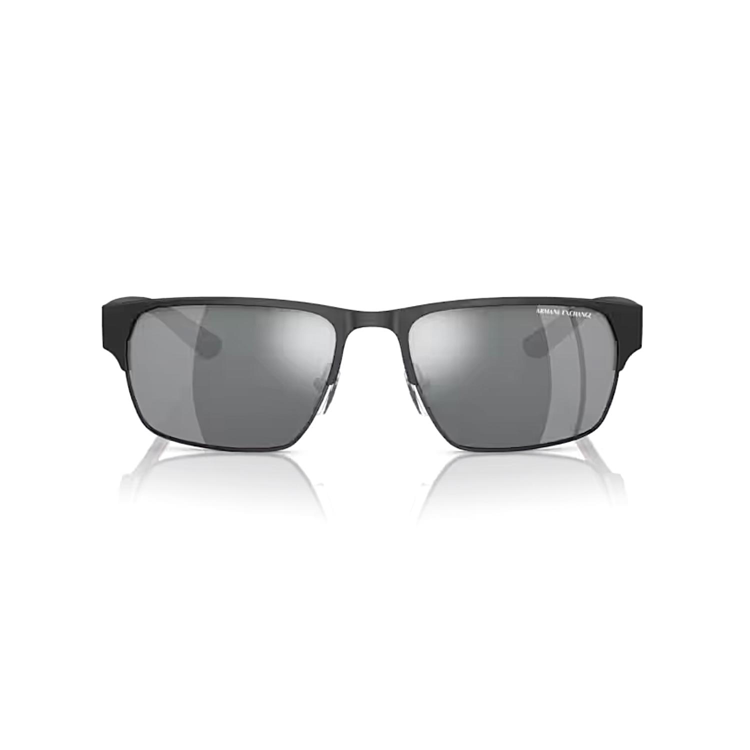 Armani Exchange AEX 2046S 60006G 57 Aynalı Erkek Dikdörtgen Mat Siyah Metal Güneş Gözlüğü