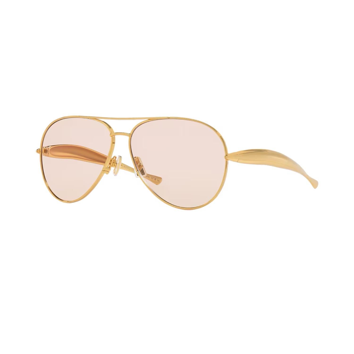 Bottega Veneta BV 1305S 002 64 Unisex Pilot Gold Metal Güneş Gözlüğü