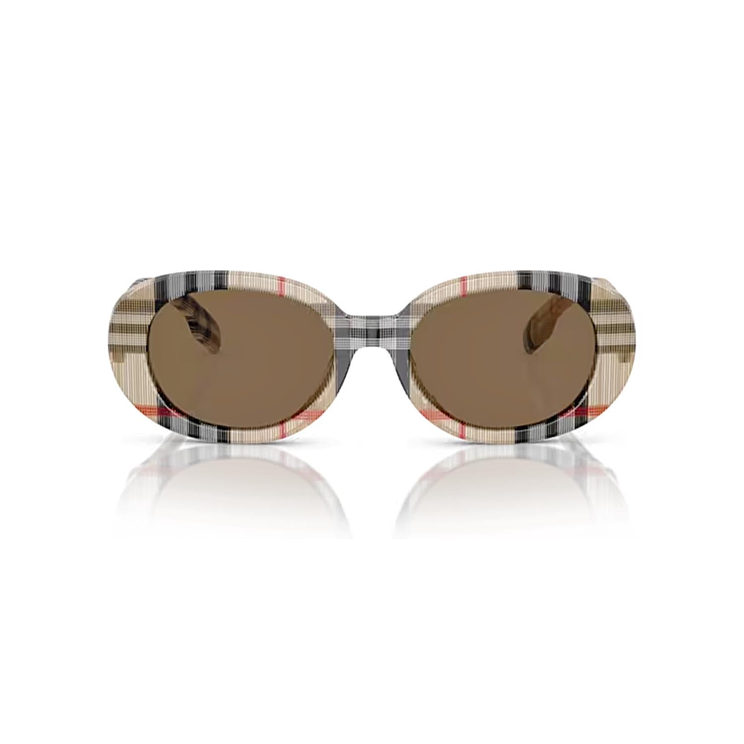 Burberry Junior OJB4339 377873 48 Çocuk Oval Bej Ekose Desenli Kemik Güneş Gözlüğü