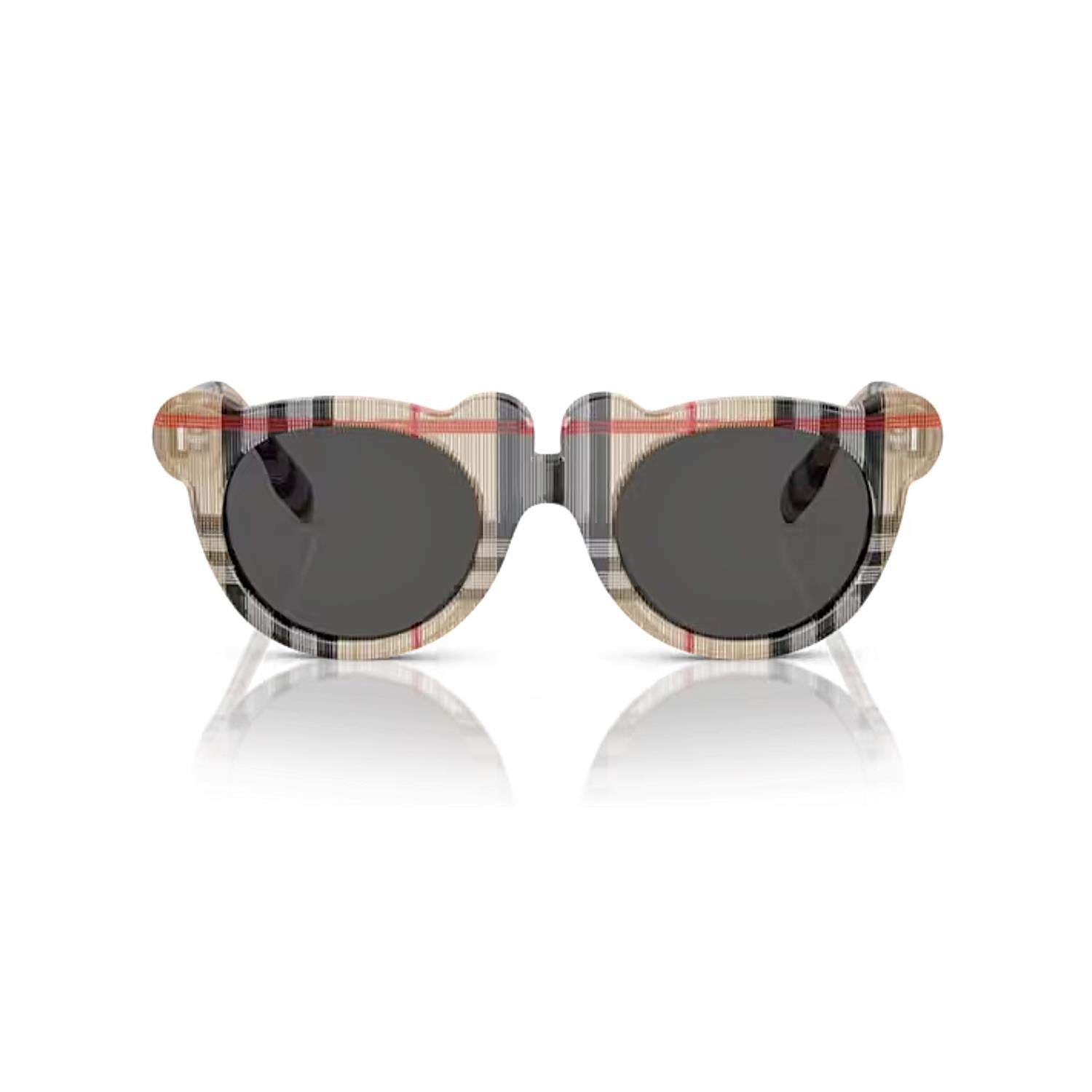 Burberry Junior OJB4355 377887 43 Çocuk Yuvarlak Bej Ekose Desenli Kemik Güneş Gözlüğü