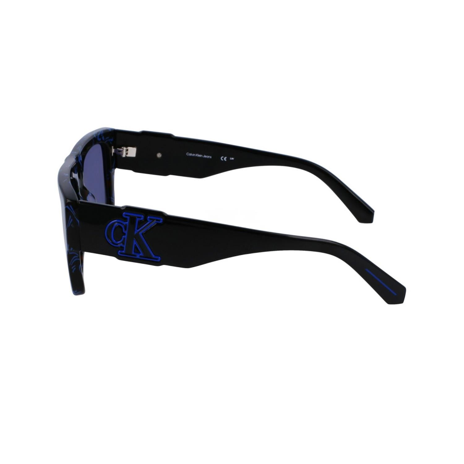 Calvin Klein Jeans CKJ 23654S 400 56 Unisex Dikdörtgen Siyah Mavi Desenli Kemik Güneş Gözlüğü