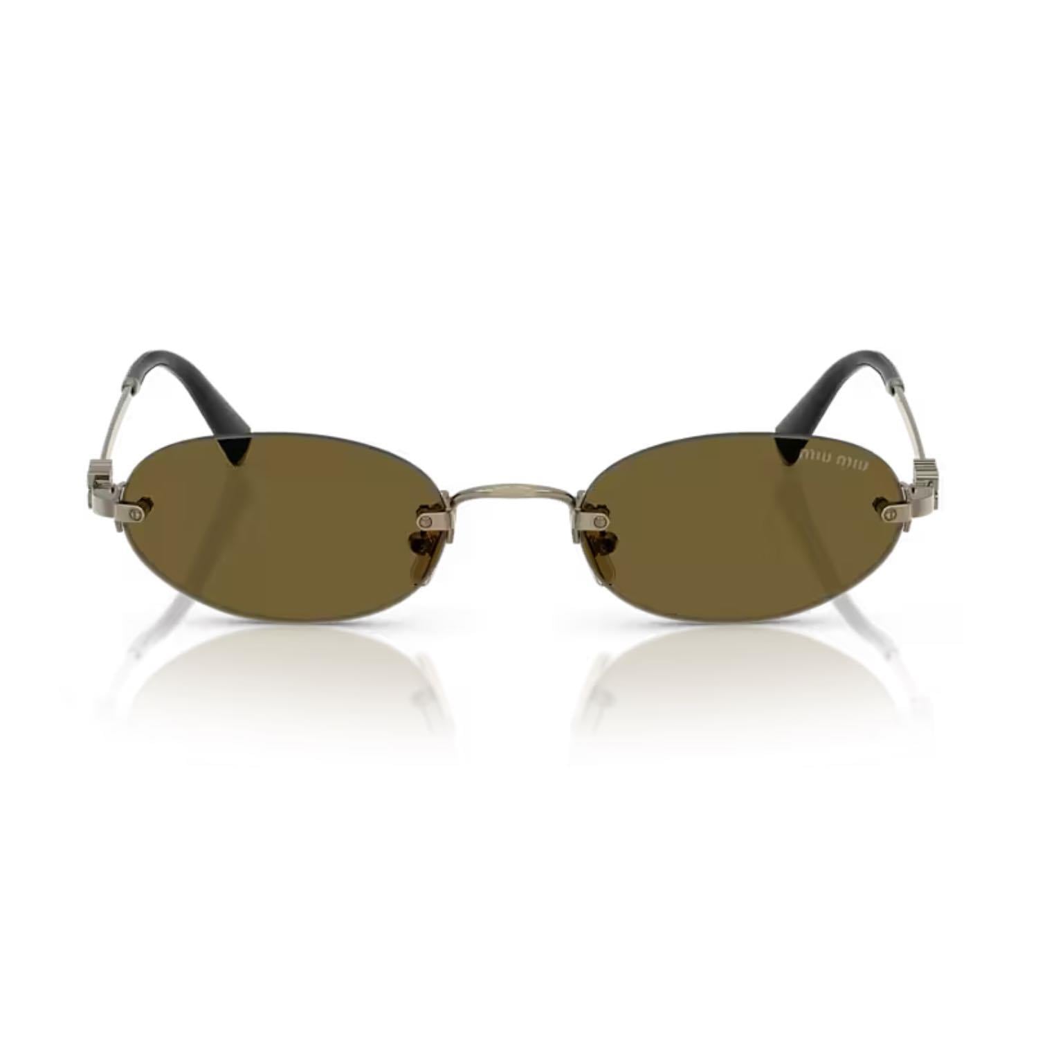MIU MIU A54S 26C09Z 51 Kadın Oval Mat Gold Metal Güneş Gözlüğü