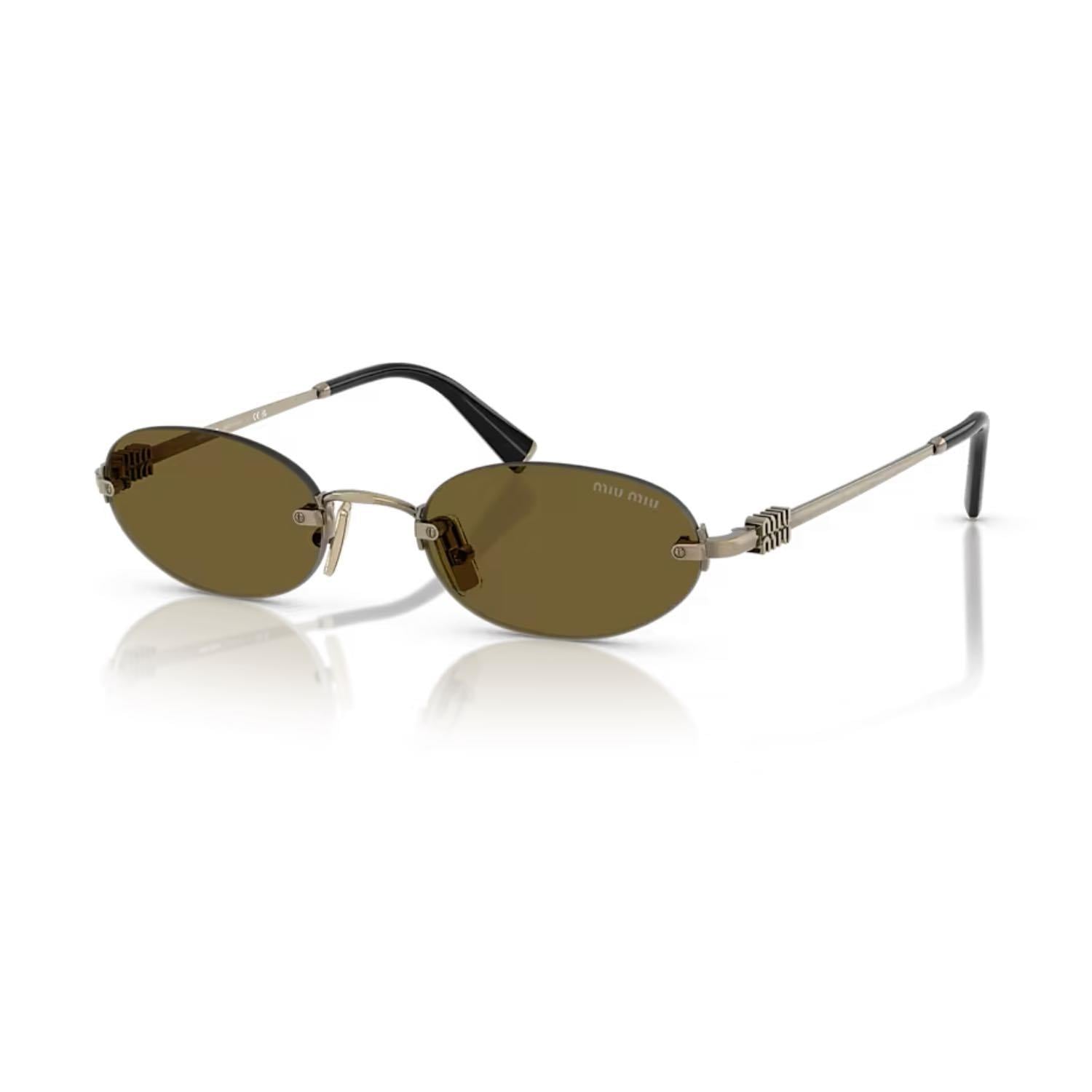 MIU MIU A54S 26C09Z 51 Kadın Oval Mat Gold Metal Güneş Gözlüğü