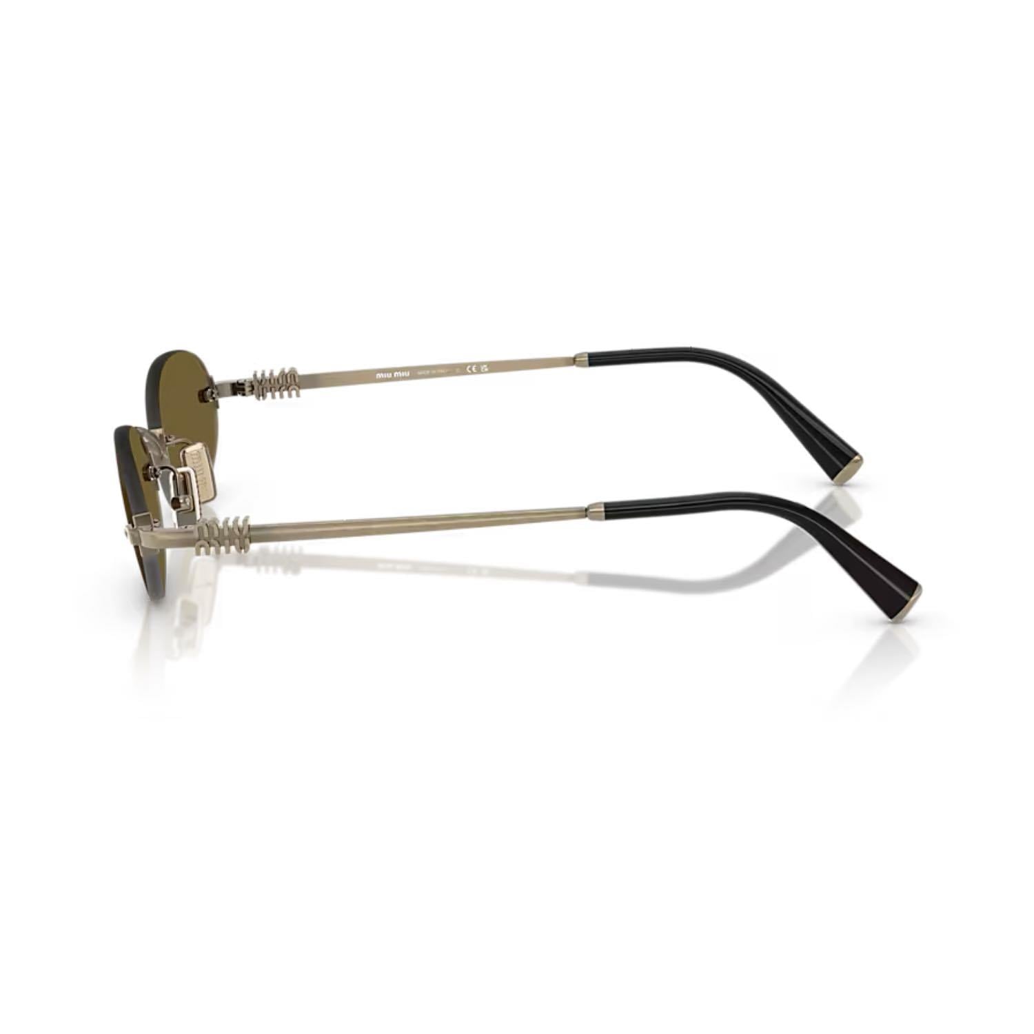 MIU MIU A54S 26C09Z 51 Kadın Oval Mat Gold Metal Güneş Gözlüğü