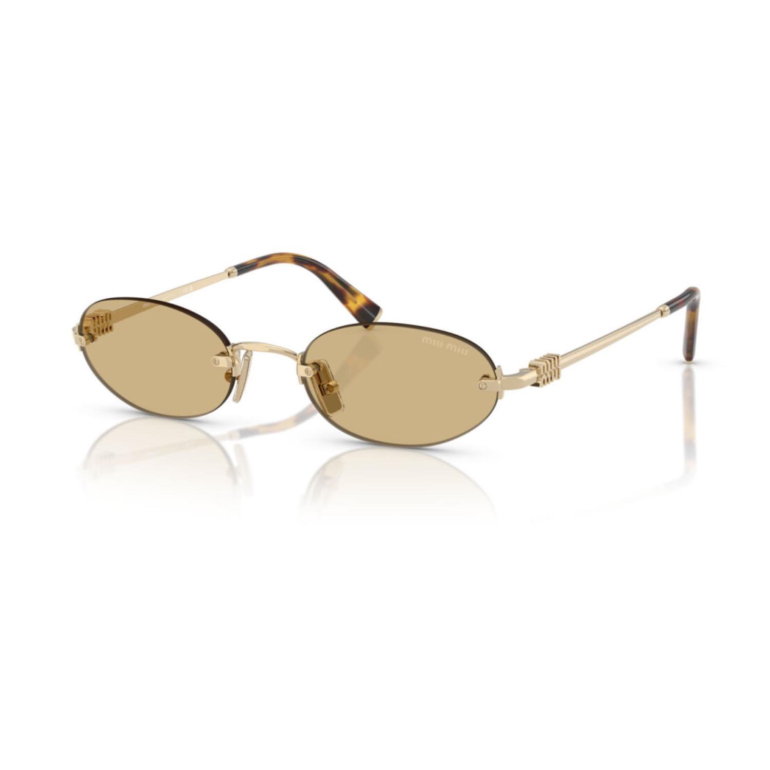 MIU MIU A54S ZVN10R 51 Kadın Oval Gold Metal Güneş Gözlüğü