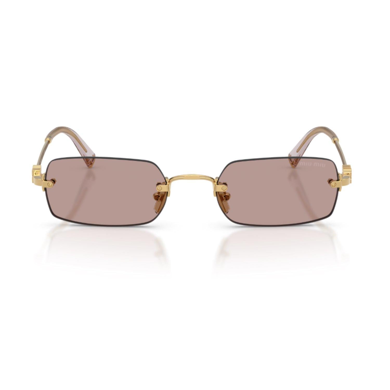 MIU MIU B50S 5AK20I 52 Unisex Dikdörtgen Gold Metal Güneş Gözlüğü