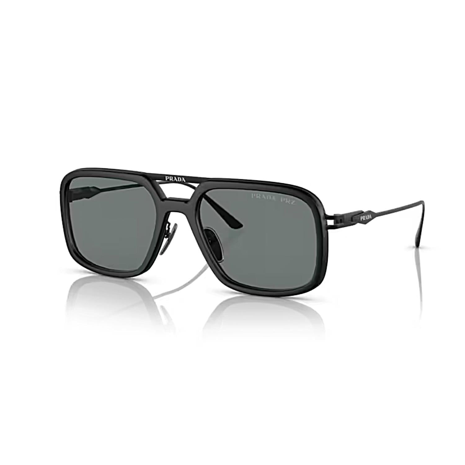 Prada PR 57ZS 1BO5Z1 55 Erkek Yastık Polarize Mat Siyah Metal Güneş Gözlüğü