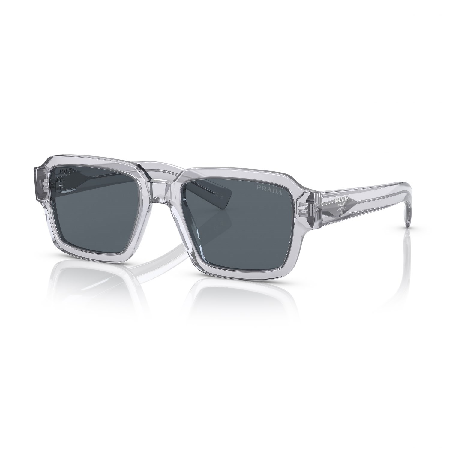 Prada PR 02ZS U430A9 52 Unisex Kare Şeffaf Gri Kemik Güneş Gözlüğü