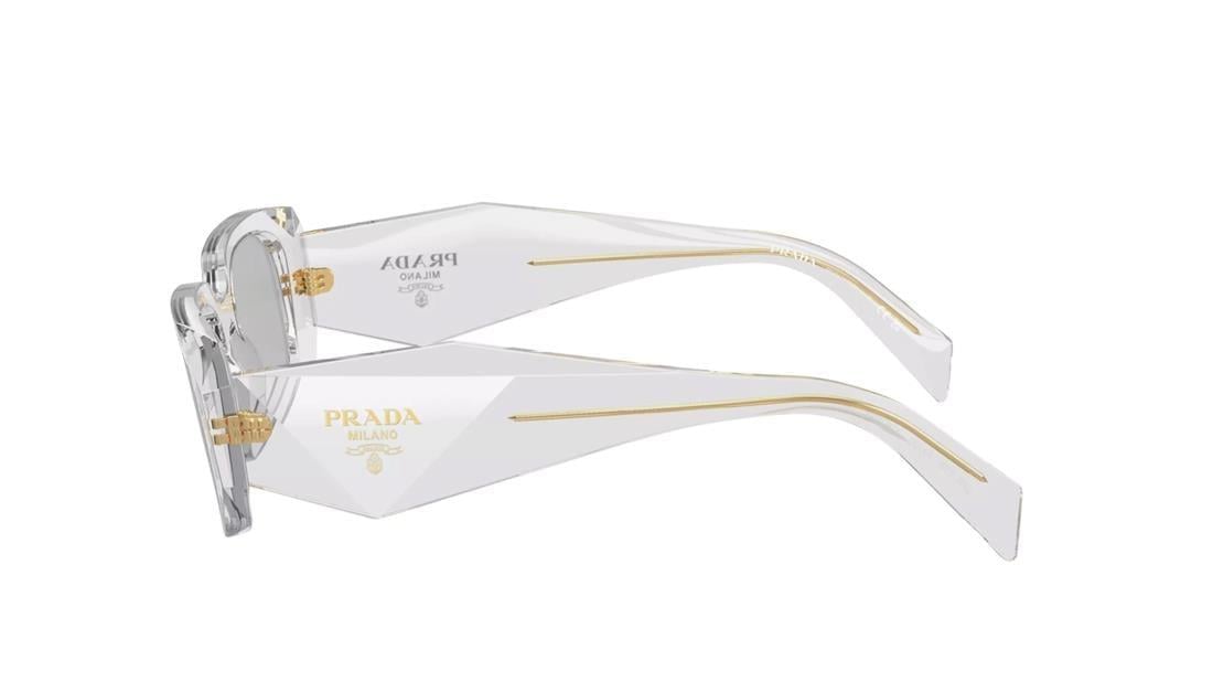 Prada PR 17WS 12R30B 49 Unisex Dikdörtgen Şeffaf Gri Kemik Güneş Gözlüğü