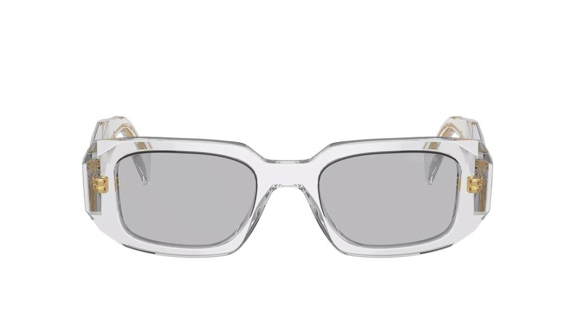 Prada PR 17WS 12R30B 49 Unisex Dikdörtgen Şeffaf Gri Kemik Güneş Gözlüğü