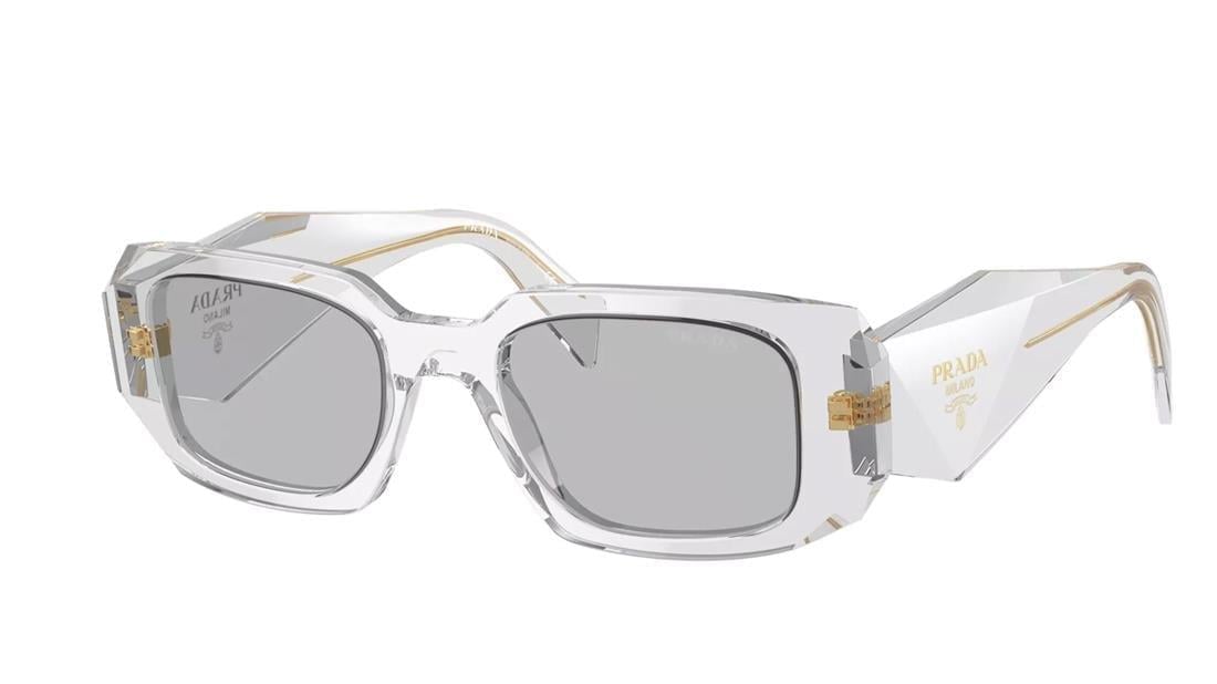 Prada PR 17WS 12R30B 49 Unisex Dikdörtgen Şeffaf Gri Kemik Güneş Gözlüğü