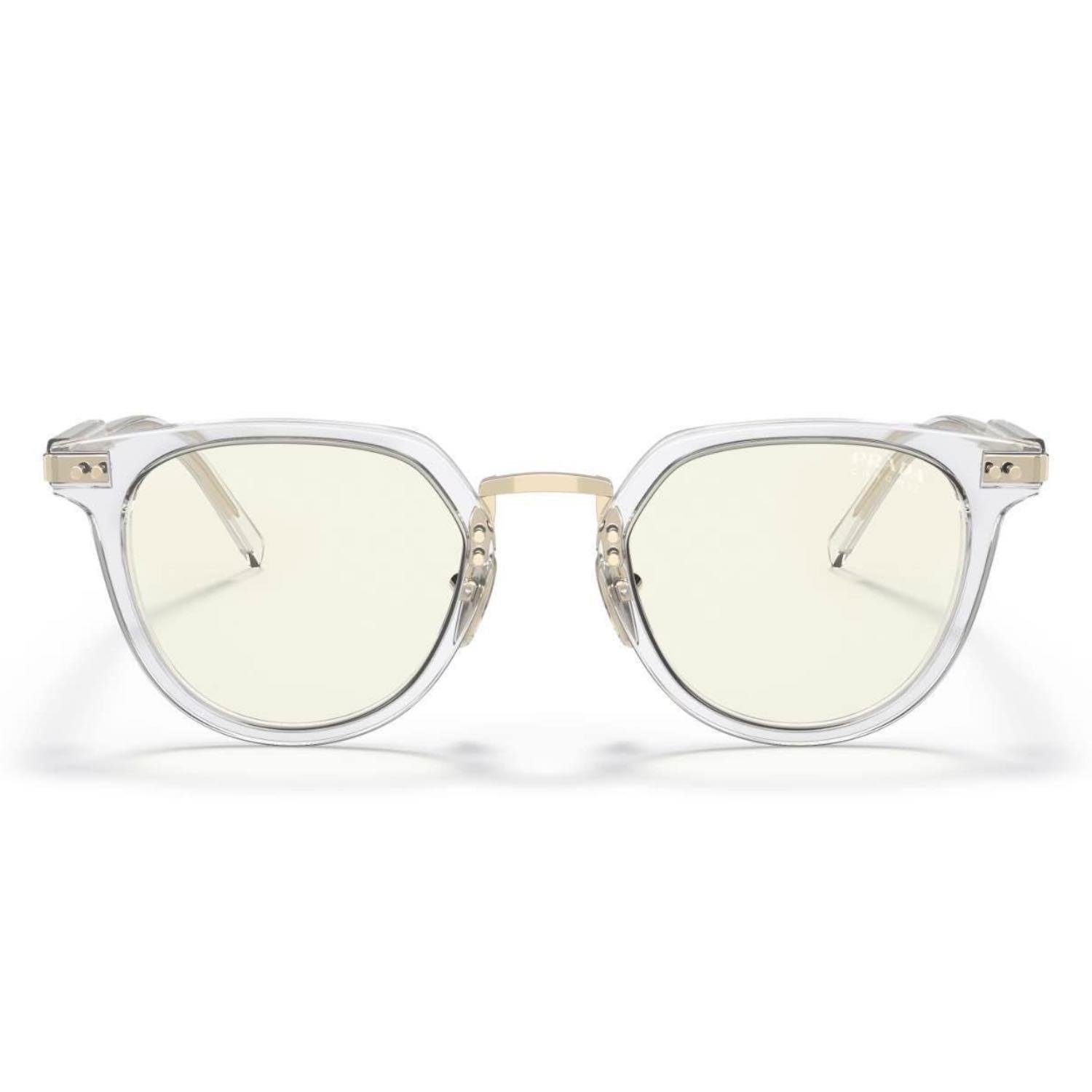 Prada PR 17YS 2AZ09N 49 Unisex Oval Colormatik Mavi Işık Korulmalı Şeffaf Kemik Güneş Gözlüğü